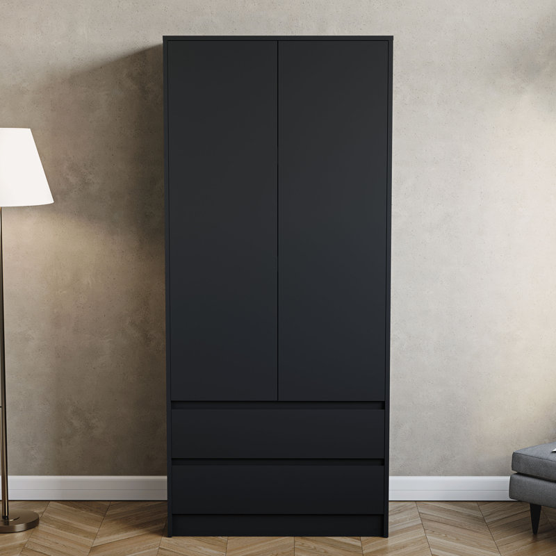Cunha 2 Door MDF & Particleboard Wardrobe, Black