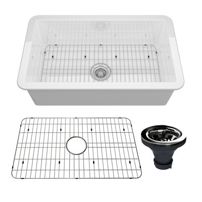 Pure 32" L x 19" W Single Bowl Fireclay Undermount Kitchen Sink with Sink Grid
