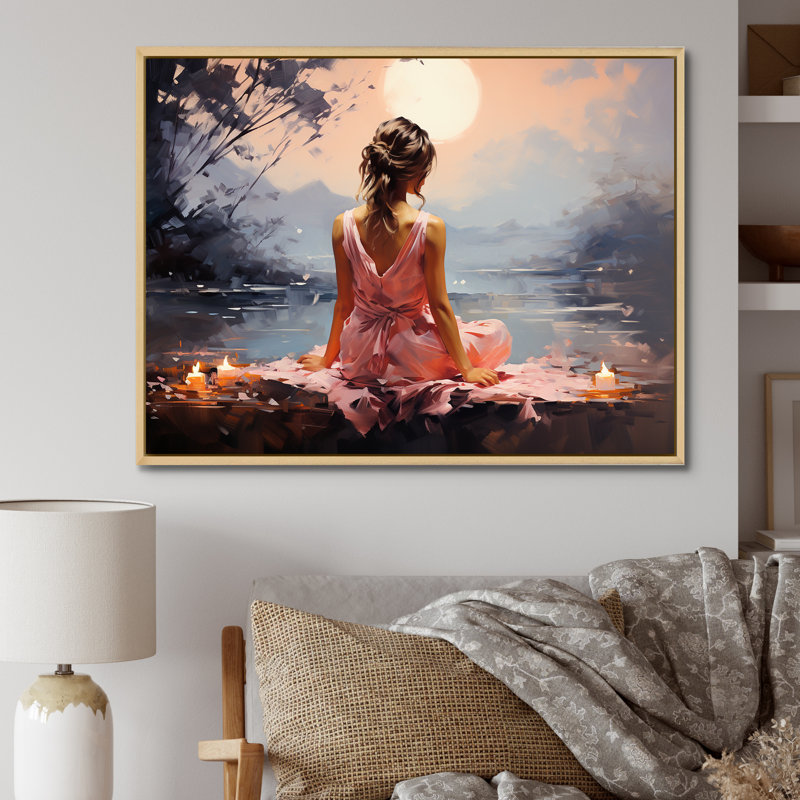 «Pink Yoga Mediation II», reproduction sur toile, Cadre naturel flottant, H 12 po x l 20 po x P 1 po