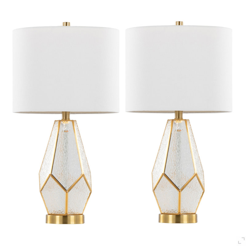 Lampe de table 25 "en verre et métal blanc avec abat-jour en lin blanc Glass - ensemble de 2