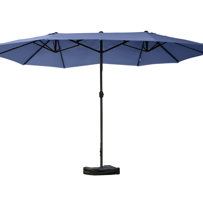 Parasol de patio de 15 pi, acier rectangulaire bleu foncé - cadre durable, manivelle facile, double face pour la cour arrière, hauteur réglable, terrasse, piscine