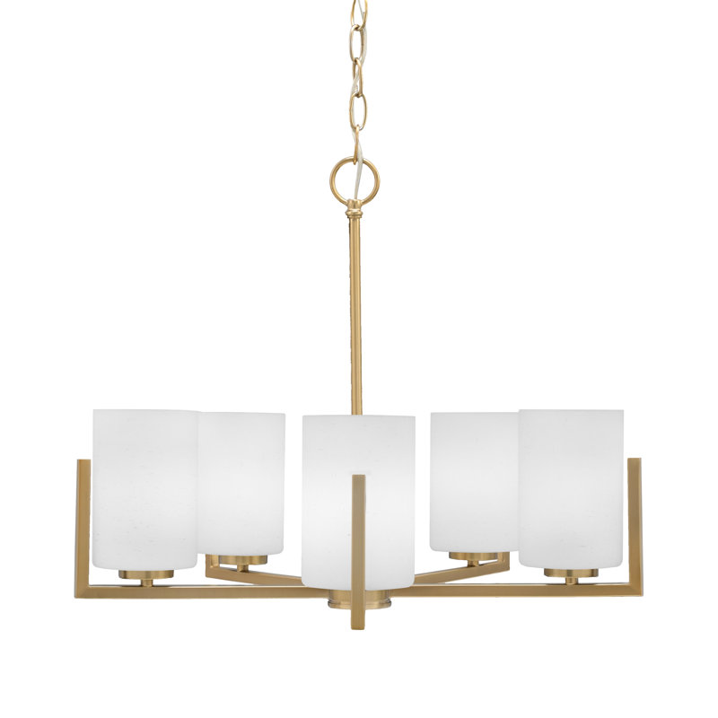 Lustre 5 lumières Dayberry illustré avec verre de 4 po, Noir mat, Verre en mousseline blanche