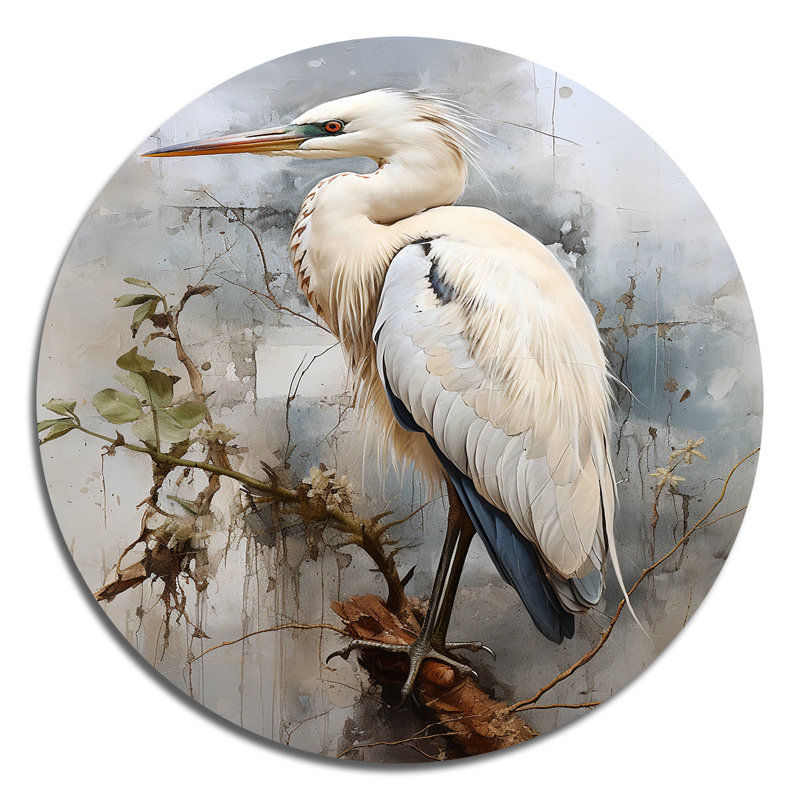 «Majestic Blue Heron Horizon - Animaux», art mural rond en métal, H 16 po x l 16 po