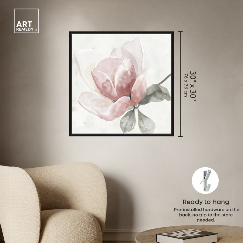 Faded Blush Rose, Black Framed, 31" H x 31" W