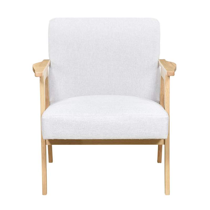 Chaise d'appoint grise avec mousse enveloppée et structure en bois massif, dimensions de 27 po x 29 po x 29 po, coussins attachés en tissu contemporain, capacité de poids de 300 lb, structure au fini naturel