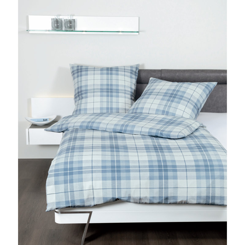 Tango Tartan Duvet Cover Set with Pillowcases Included, Single - 2 Pillowcases (80 x 80 cm), Denim Blue