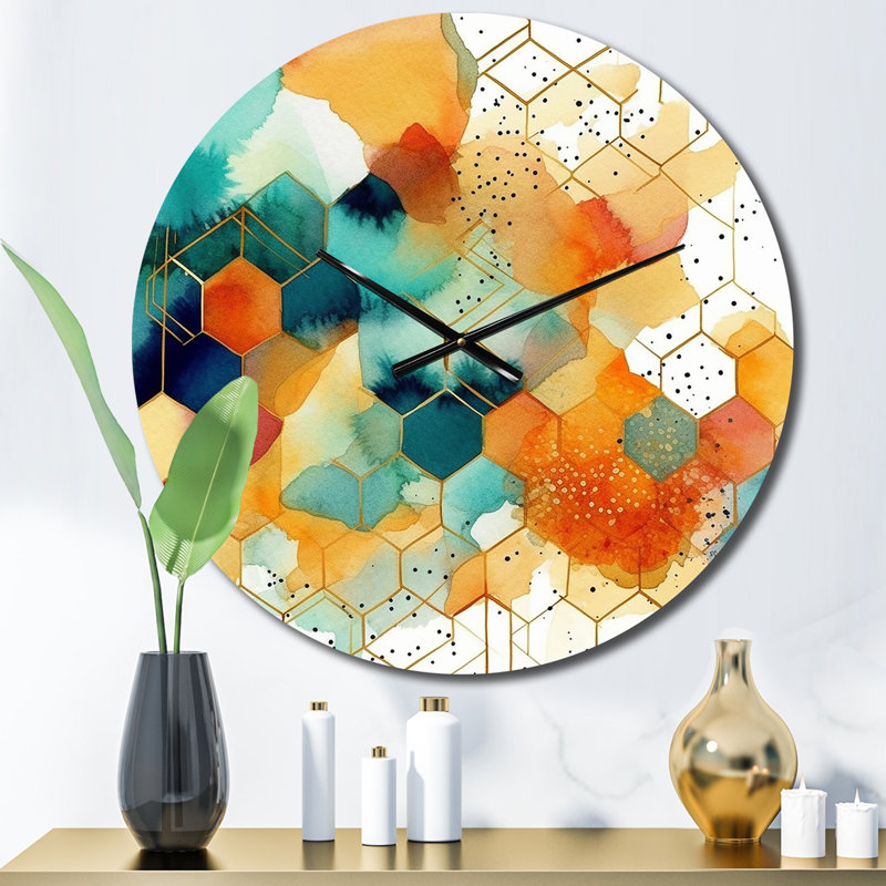 Horloge murale colorée Hexagone I, Petit