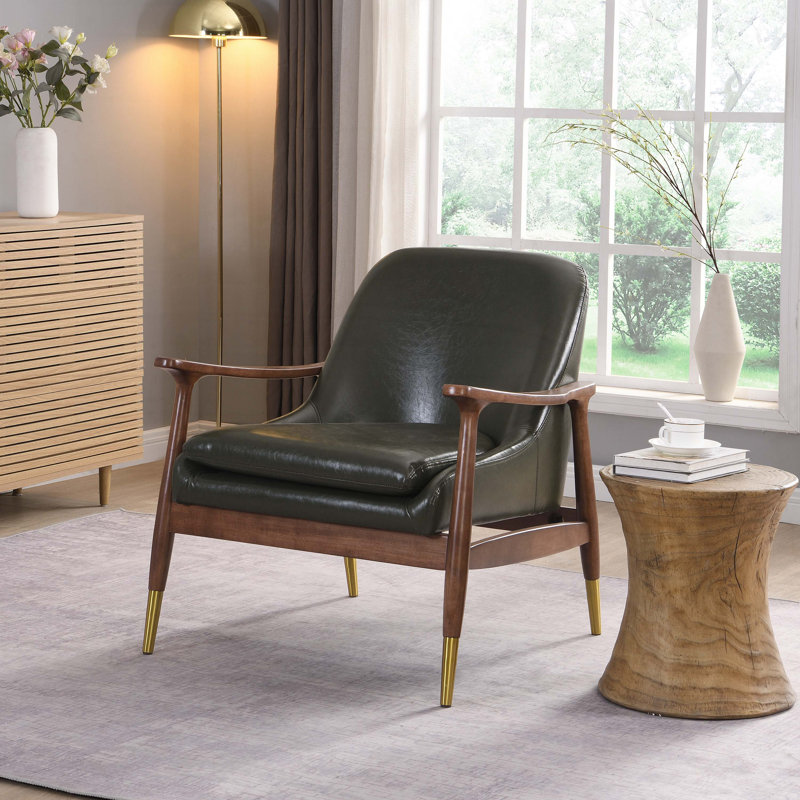 Fauteuil à oreilles de 29 po de large, Similicuir vert, 1