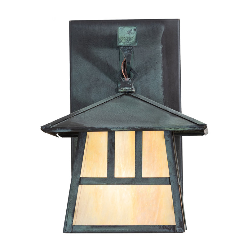 1 - Light Armed Sconce, Craftsman Verdigris, 11.5" H x 8" W x 11" D, Beige