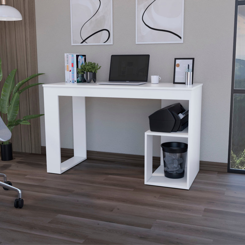 Bureau d'écriture blanc à deux tablettes (bureau), H 28,96 po x l 47,2 po x P 19,72 po