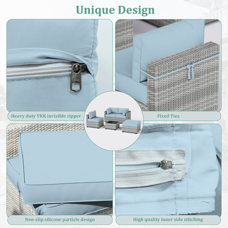 9-Piece Outdoor Cushion Cover Set (Set Of 3 Seats , 5 Backs, 1 Footrest)， Only Covers, Sky Blue
