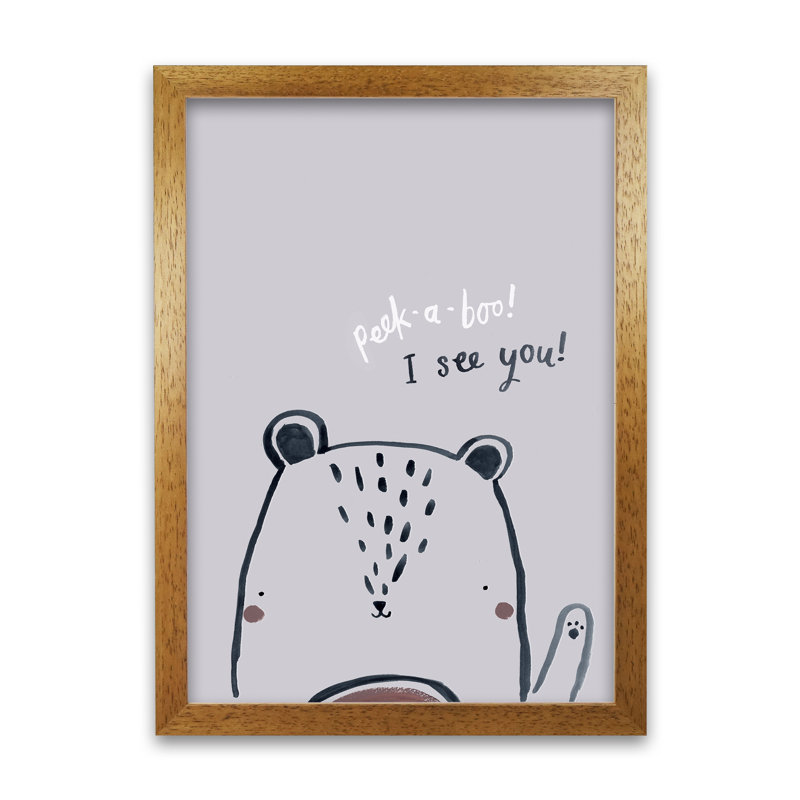 Peek A Boo Bear - Print, 59.4cm H x 42cm W x 3cm D, Oak Framed