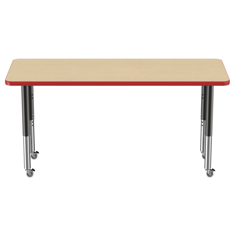Rectangle T-Mould Adjustable Height Activity Table, 30" H x 60" L x 24" D, Chunky, Maple/Red
