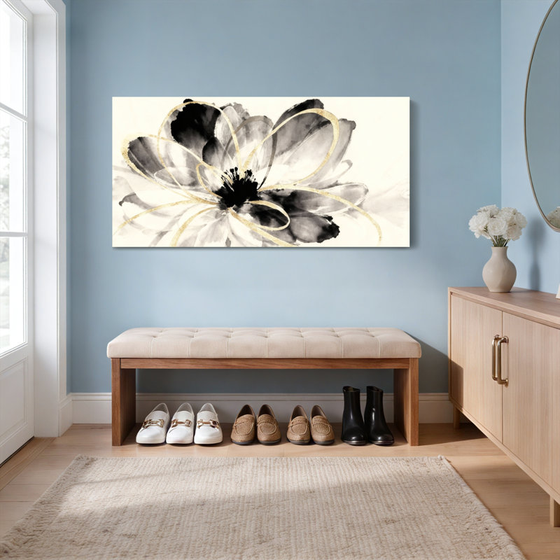 «Black and White Floral», reproduction d'art sur toile tendue sur toile, ensemble de 1, H 24 po x l 48 po