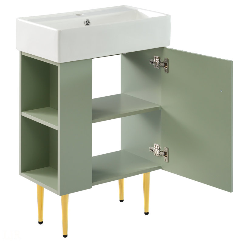 21.6" Bathroom Vanity, Combo Cabinet, Bathroom Storage Cabinet, Single Ceramic Sink, Left Side Storage, Bathroom Vanity