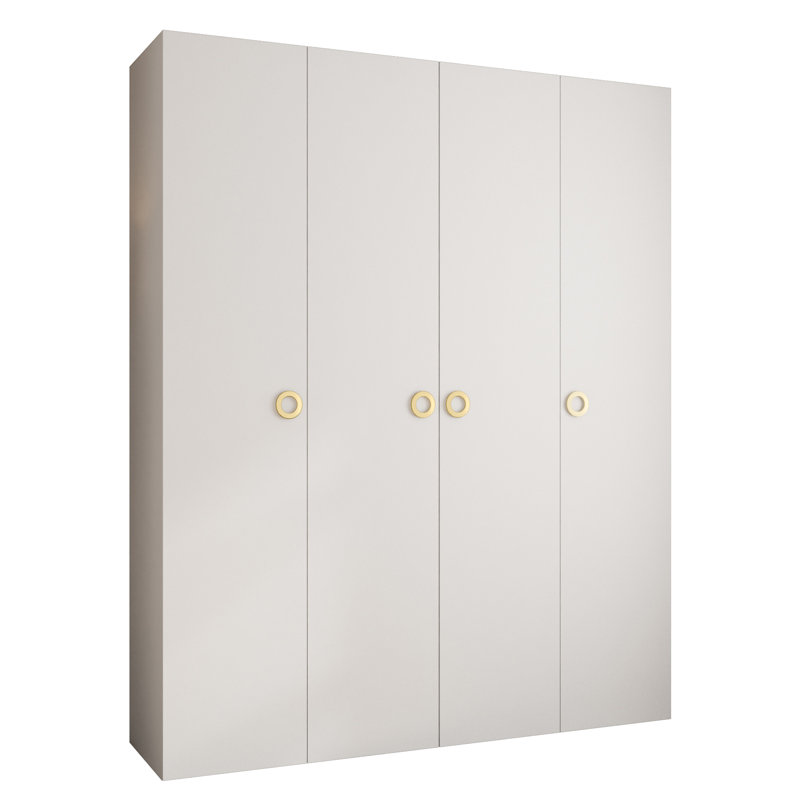 Wardrobe Moko 1, White Matt/Gold Hanlde, 245cm H x 200cm W x 40cm D