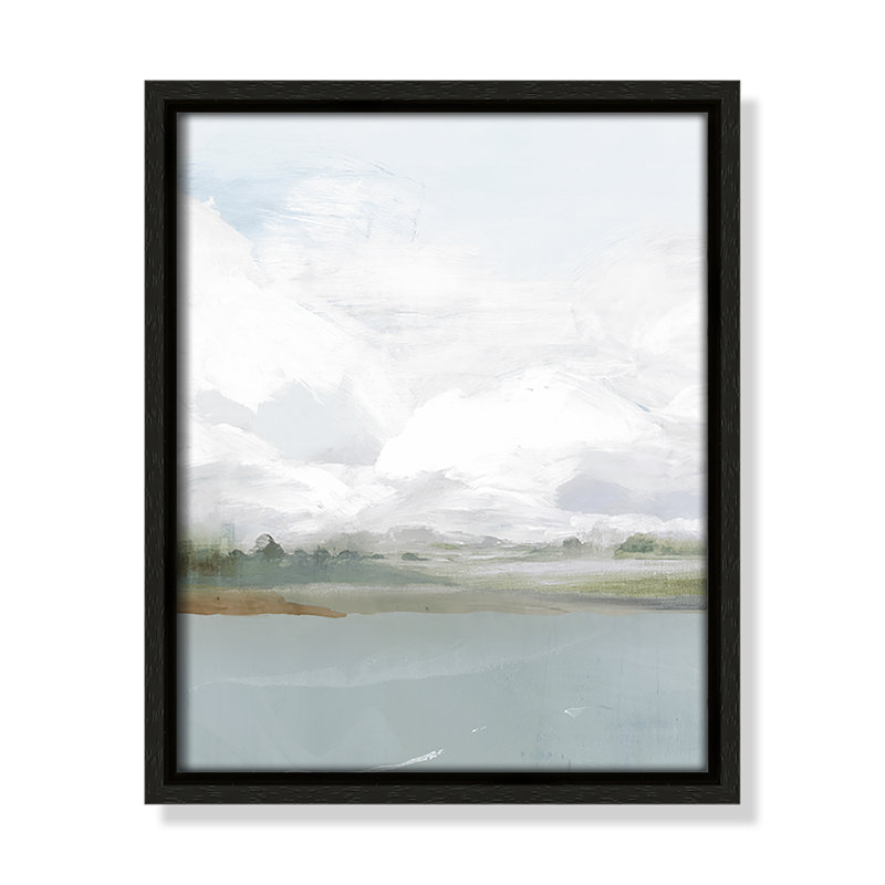 All Shore Watercolor Canvas Painting Print with Wood Floater Frame , 11.5" H x 9.5" W, Black