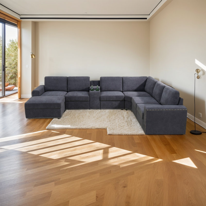 Canapé modulaire en L avec repose-pieds de 135 po Cabell, Velours côtelé Cabell