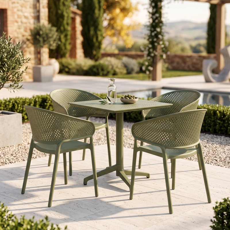 DANBY Square Folding Table Avocado Green with 4 PETRA Armchair Avocado Set