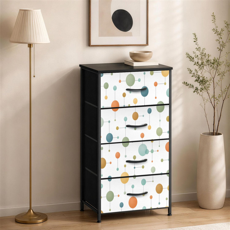 Commode à 4 tiroirs pour chambre à coucher Petite commode sans couture à motif géométrique abstrait rétro Mid Century