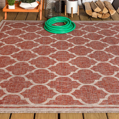 Tapis intérieur / extérieur rouge / beige Hague Moroccan Trellis