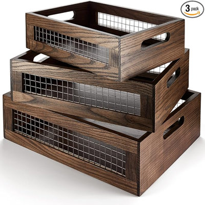 Wooden Nesting Countertop Baskets Set Of 3 For Kitchen, Trade With Batts Specials