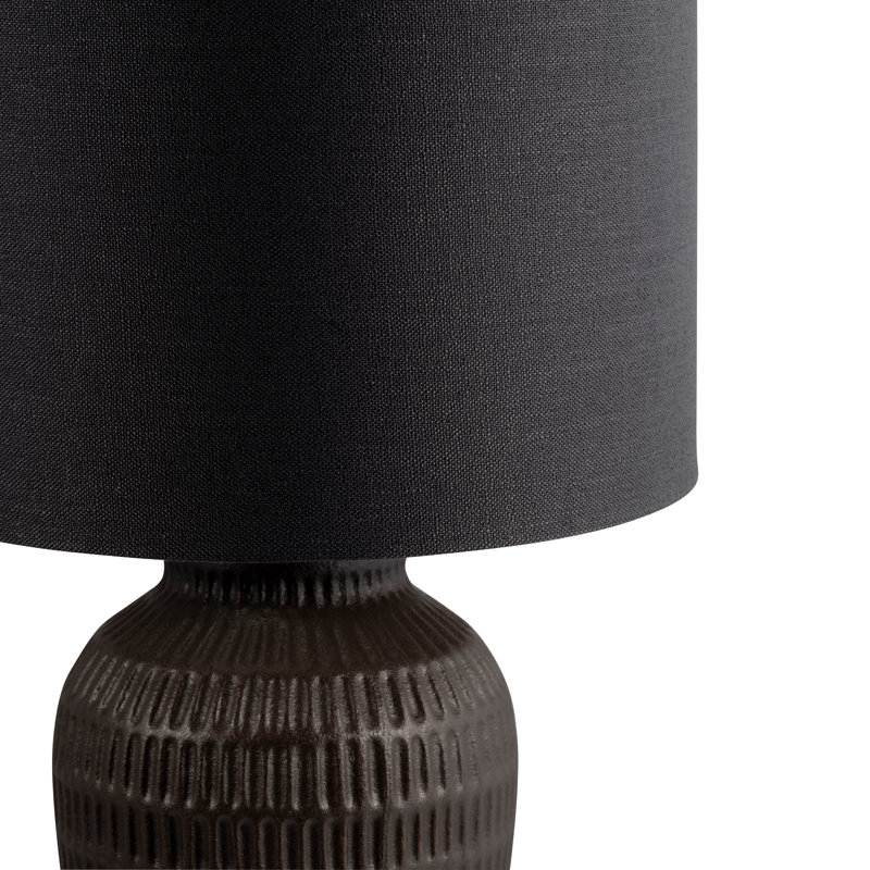 27" H Ceramic Dimpled Table Lamp, Brown Linen Shade and Iron Base, Elegant and Versatile Lighting