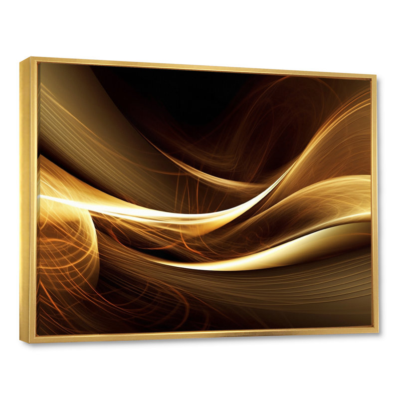 Canapé doré élégant moderne I - art moderne abstrait encadré par vagues, H 30 po x l 40 po x P 1,5 po