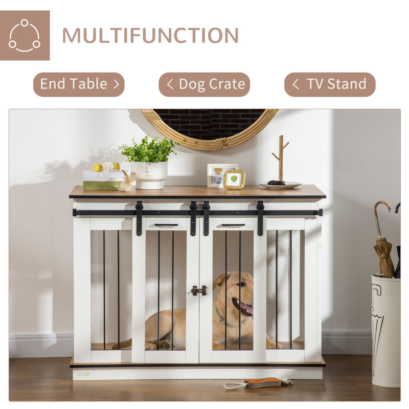 White Modern Dog Crate End Table with Divider Panel