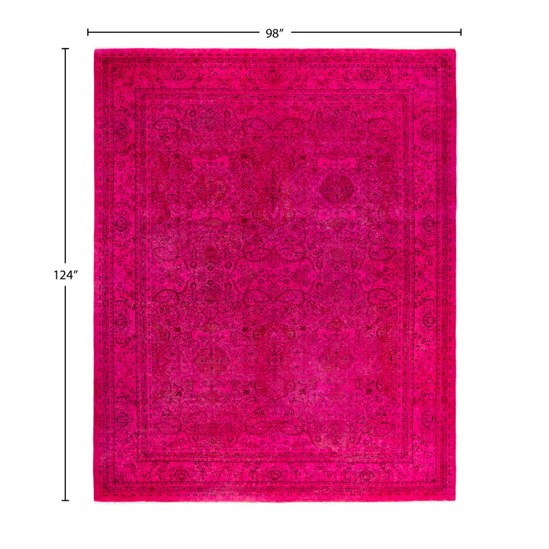 Tapis unique noué à la main rose de 8 pi 2 po x 10 pi 4 po Rachal