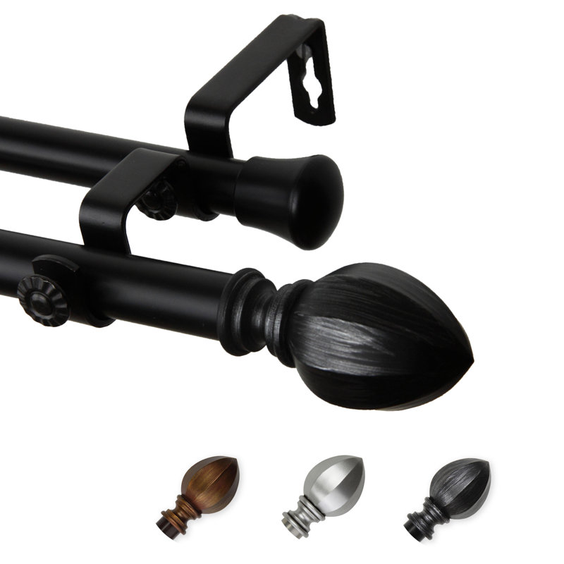 Tringle à rideaux double Garnet, H 0,81 po x l 84 po x P 6,38 po, Noir