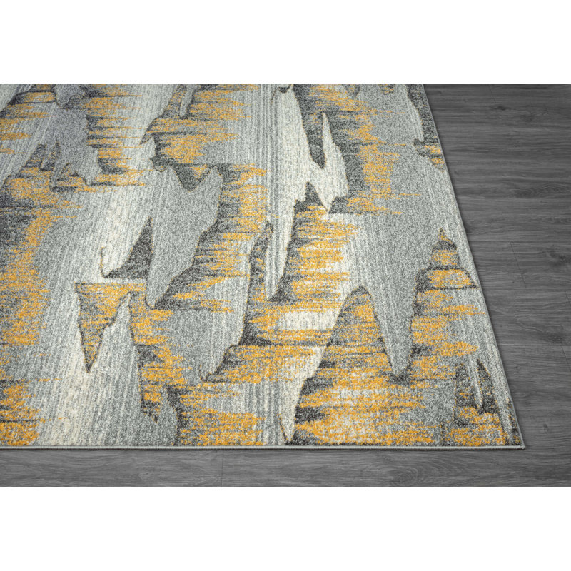 Tapis gris / jaune Roselare, Rectangle 5 pi 3 po x 7 pi 6 po