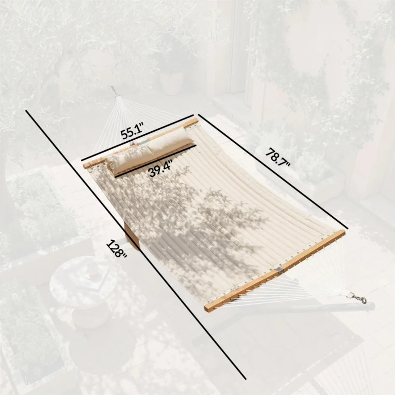 Double hamac confortable suspendu en polyester matelassé de style rustique pour patio