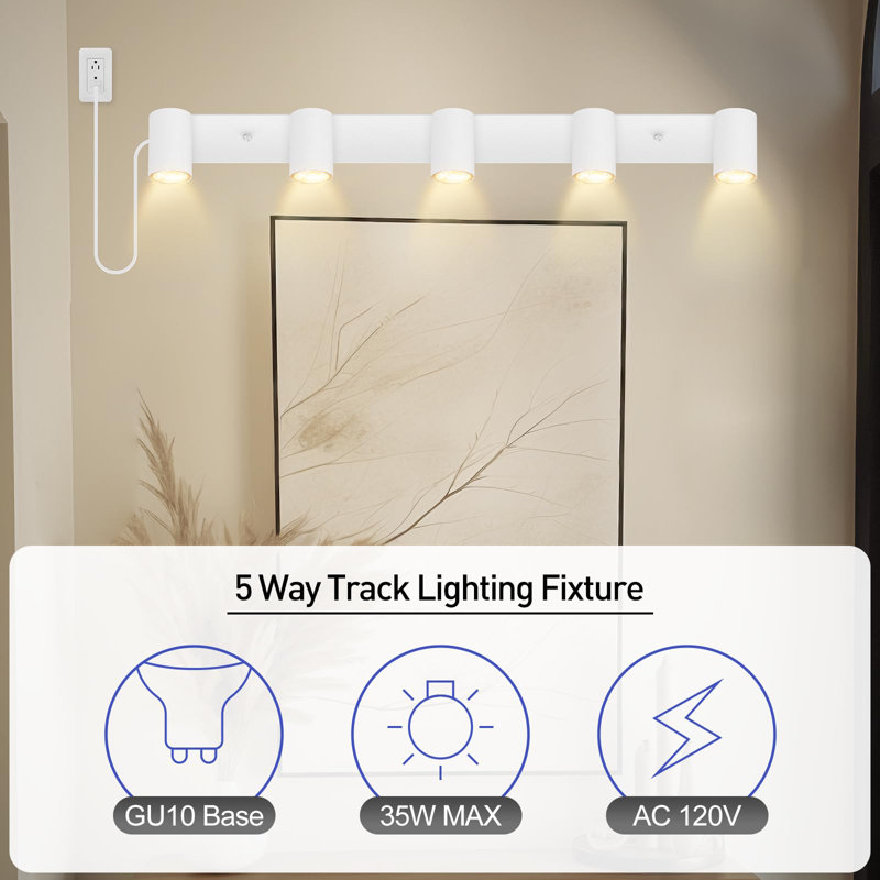 Plug-In 5-Light Track Lighting Kit with 15FT Cord