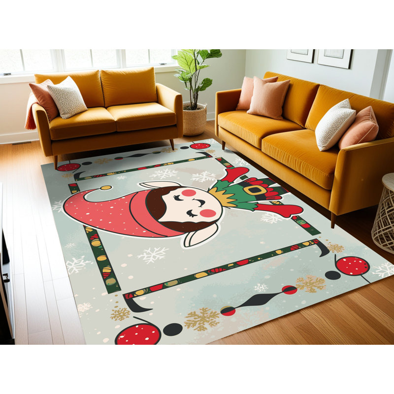 Tapis de vacances d'hiver de Noël lavable The Holiday Aisle®, Rectangulaire 2 pi x 3 pi