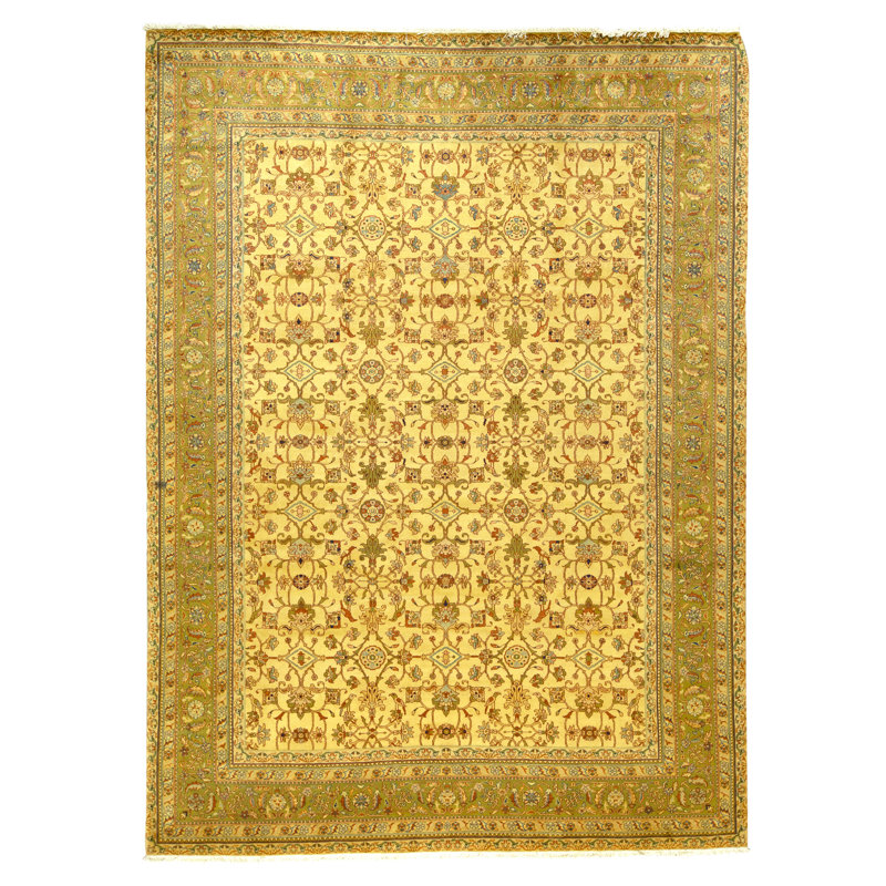 Hand Knotted Wool Oriental Area Rug in Gold And Green
