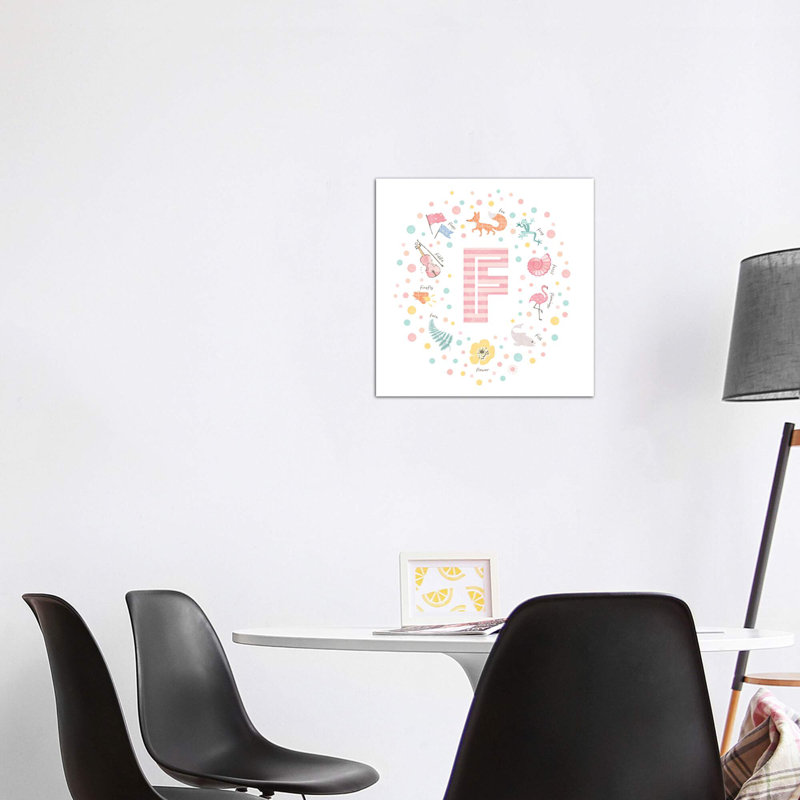 Impression rose lettre illustrée, Toile tendue, Pas de tapis, H 12 po x l 12 po x P 0,75 po