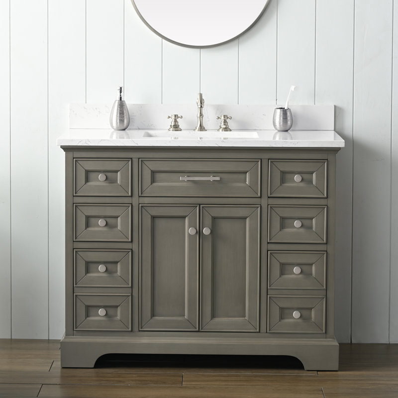 Thompson 42" W Single Bathroom Vanity, Silver Gray/Brushed Nickel
