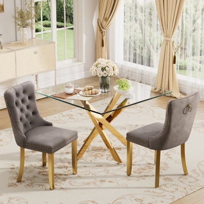 Square Pedestal Dining Set with Tufted Dining Chair