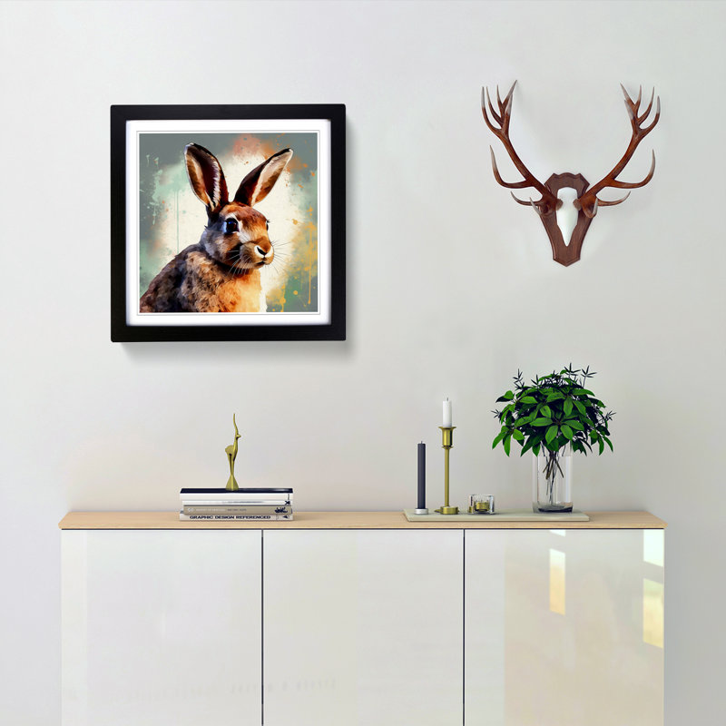 Rabbit Digital No.7 - Single Picture Frame Print on Wood, Black