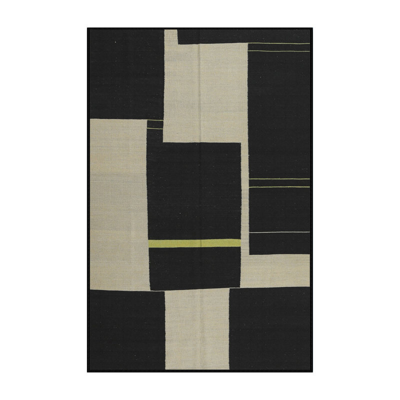Tapis contemporain noir / beige, Rectangle 4 pi x 6 pi