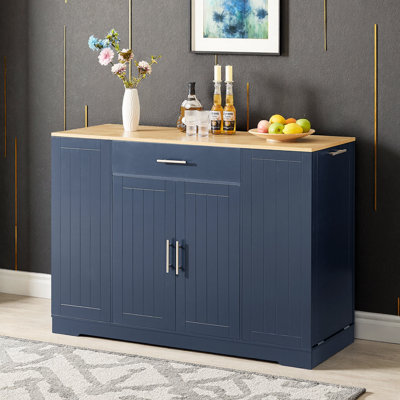 Îlot de cuisine 53 po avec rangement pour poubelle, grand comptoir, tiroir et tablettes réglables de 53 po