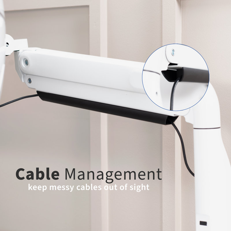 White Aluminum Ultrawide Monitor Desk Mount with Pneumatic Arm