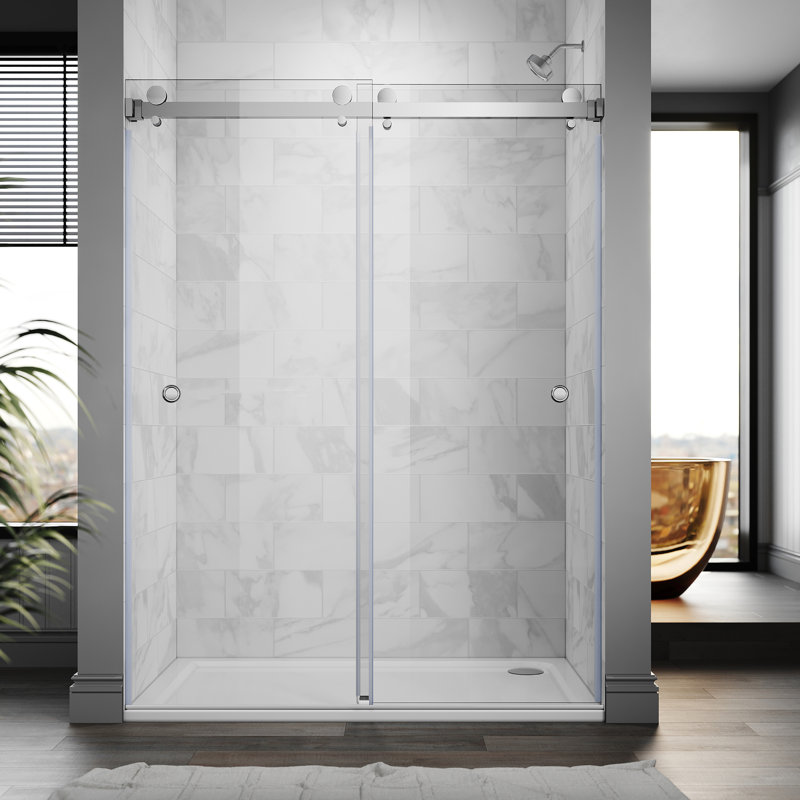 Royal 61 to 65 in. x 76 in. H Frameless  Double Sliding Shower Door with Two Finger Pulls in Chrome and 3/8 in. (10mm) Clear Glass