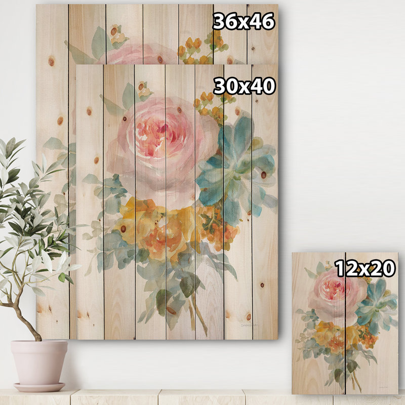 Multicolor French Bouquet I - impression de campagne sur bois de pin naturel, H 46 po x l 36 po x P 1,5 po