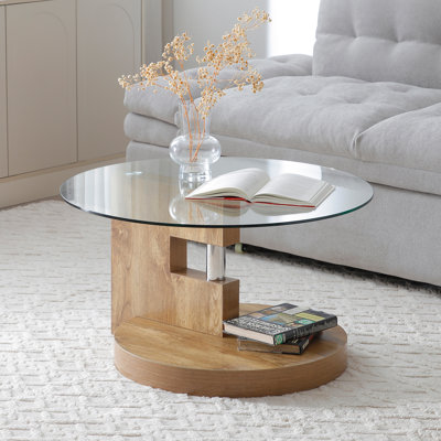 31.5" Wide Glass Top 2 Tier Coffee Table With Storage