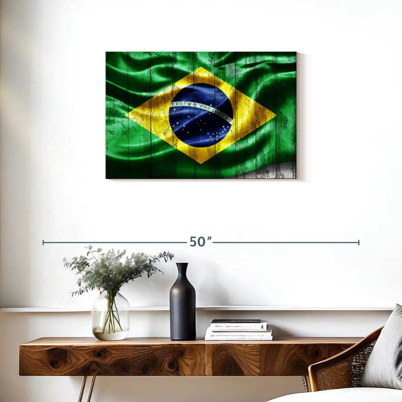 Drapeau du Brésil en bois grunge, H 20 po x l 30 po