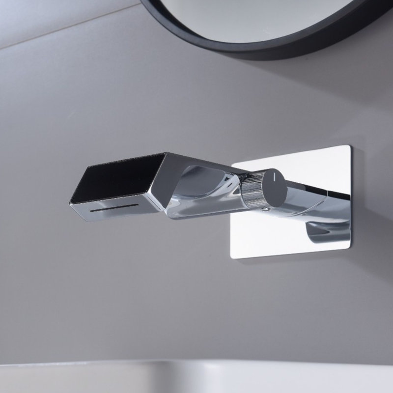 Wall Mounted Waterfall Bathroom Sink Faucet With Temperature Digital Display With Valve, Chrome