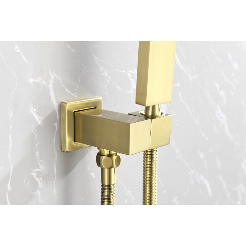 Brushed Gold Shower System: 10 Inches Rain Head & Handheld . Wall Mounted High Dual System. Bathroom Faucet With Valve And Trim. Self-cleaning Nozzle. Aligns American Standard Pipe. Hassle-