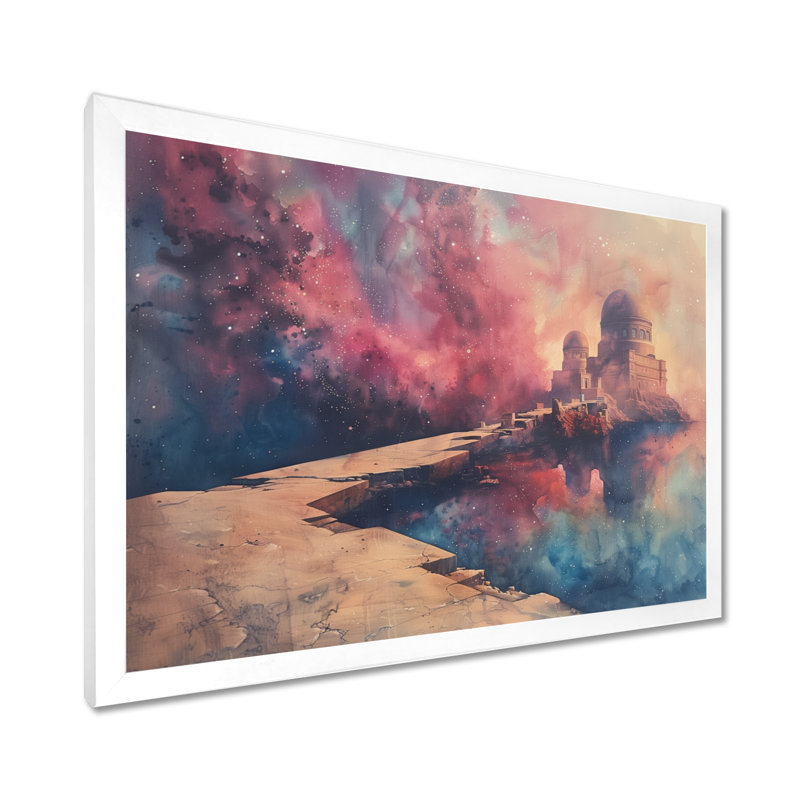 Rose, bleu, été, astral, observatoires I - Art mural, Cadre simple blanc, bois massif, H 16 po x l 32 po
